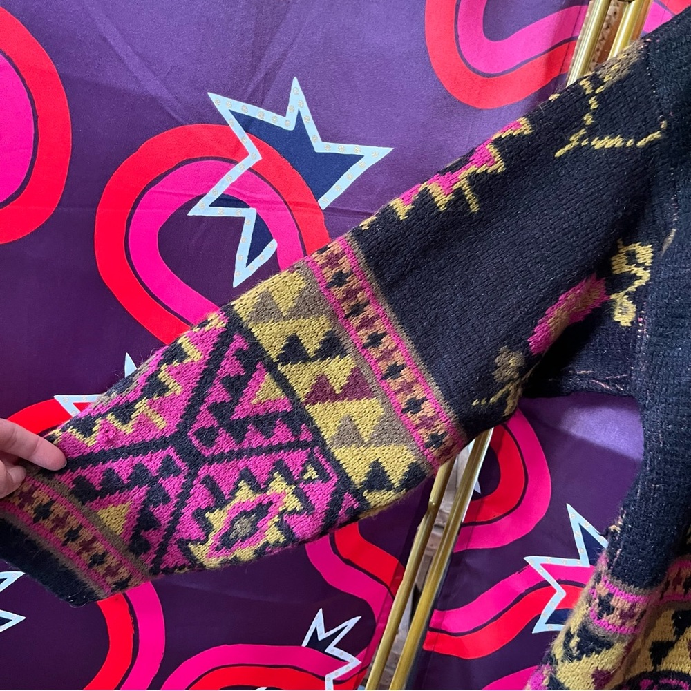 Vintage FairSet Colourful Aztec Patterned Knit Sweater Mock Neck Black Graphic - Picture 9 of 11